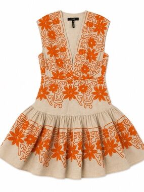 Maje Embroidered Mini Dress Size 36 – Beige & Orange